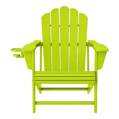 Outdoor Patio HDPE Adirondack Chairs With Cup Holders (Set of 2)