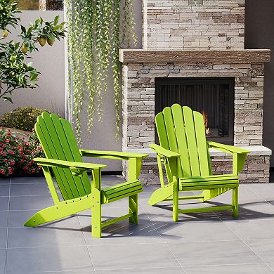 Outdoor Patio HDPE Adirondack Chairs With Cup Holders (Set of 2)