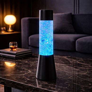 13" x 3.5" Blue Glitter Lava Style USB Table Lamp