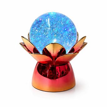 7" x 7" Red Lotus Flower Glitter Globe USB Table Lamp