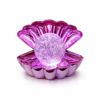 6" x 7" Purple Clam Shell Glitter Globe USB Table Lamp