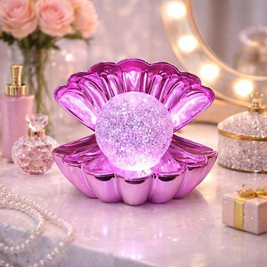 6" x 7" Purple Clam Shell Glitter Globe USB Table Lamp