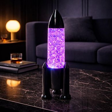 13" x 3.5" Purple Rocket Style Glitter USB Table Lamp