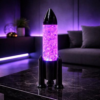 13" x 3.5" Purple Rocket Style Glitter USB Table Lamp