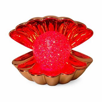 6" x 7" Red Clam Shell Glitter Globe USB Table Lamp