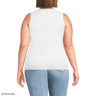Plus Size Lands' End Micro Rib Square Neck Tank