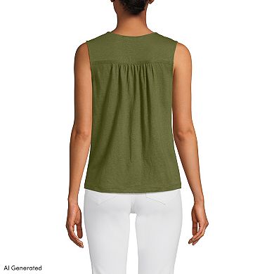 Women's Lands' End Linen Blend Smocked Flowy Tank Top in Regular