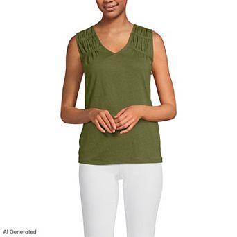 Women's Lands' End Linen Blend Smocked Flowy Tank Top in Regular