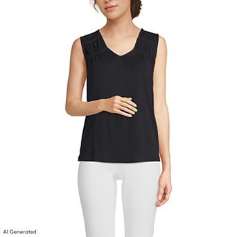 Women's Lands' End Linen Blend Smocked Flowy Tank Top in Regular
