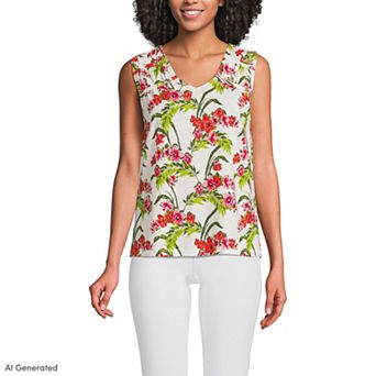 Women's Lands' End Linen Blend Smocked Flowy Tank Top in Regular