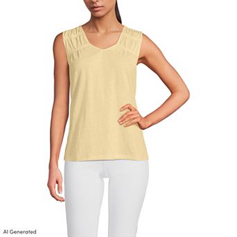 Women's Lands' End Linen Blend Smocked Flowy Tank Top in Regular