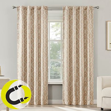 Sun Zero Lanet Vintage Ogee 2-Pack Magnetic Closure 100% Blackout Curtain Panels