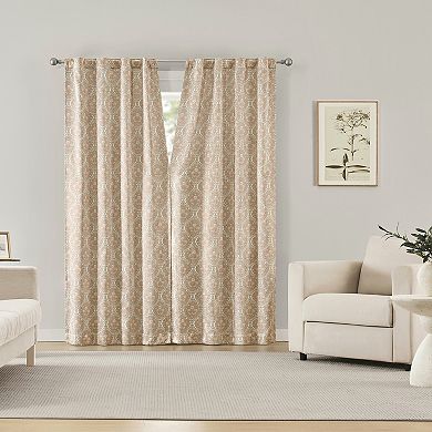Sun Zero Lanet Vintage Ogee 2-Pack Magnetic Closure 100% Blackout Curtain Panels