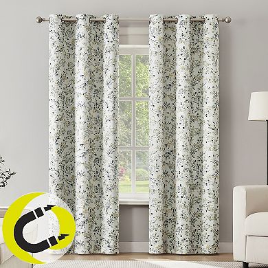 Sun Zero Maureen Botanical 2-Pack Magnetic Closure 100% Blackout Grommet Curtain Panels