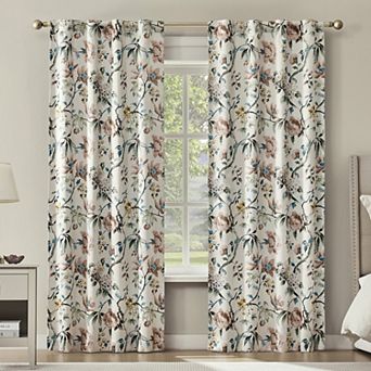 Sun Zero Claudette Vintage Floral 2-Pack 100% Blackout Back Tab Curtain Panels