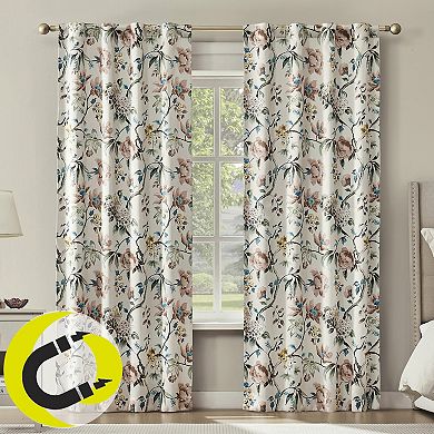 Sun Zero Claudette Vintage Floral 2-Pack 100% Blackout Back Tab Curtain Panels