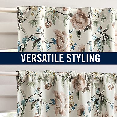 Sun Zero Claudette Vintage Floral 2-Pack 100% Blackout Back Tab Curtain Panels