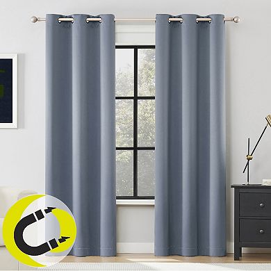 Sun Zero Sheridan 2-Pack Magnetic Closure 100% Blackout Grommet Curtain Panels