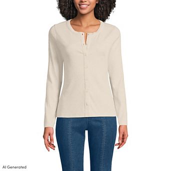 Women's Lands' End Long Sleeve Micro Rib Button Front Top