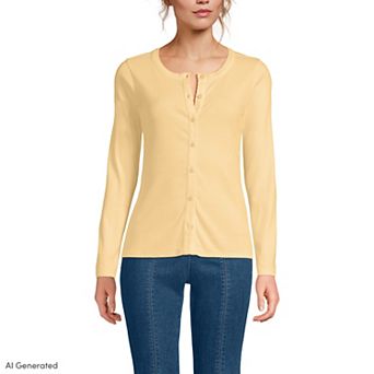 Women's Lands' End Long Sleeve Micro Rib Button Front Top