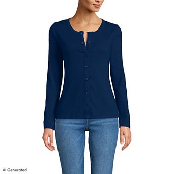 Petite Lands' End Long Sleeve Micro Rib Button Through Cardigan