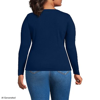 Plus Size Lands' End Long Sleeve Micro Rib Button Front Top