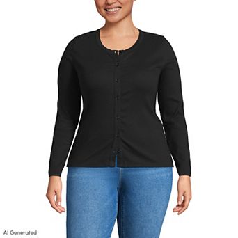 Plus Size Lands' End Long Sleeve Micro Rib Button Front Top