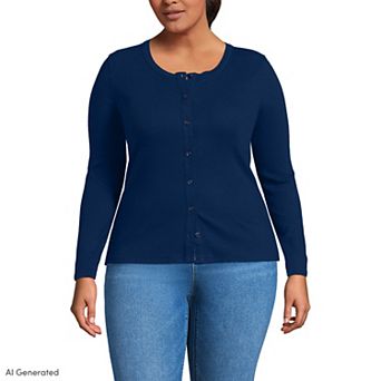 Plus Size Lands' End Long Sleeve Micro Rib Button Front Top