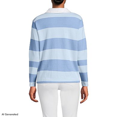Women's Lands' End Long Sleeve Mariner Johnny Collar Polo