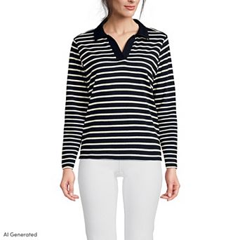 Women's Lands' End Long Sleeve Mariner Johnny Collar Polo