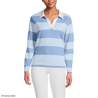 Women's Lands' End Long Sleeve Mariner Johnny Collar Polo