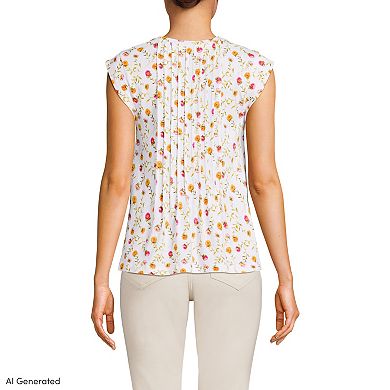 Women's Lands' End Cap Sleeve Lightweight Jersey Pintuck Swing Top