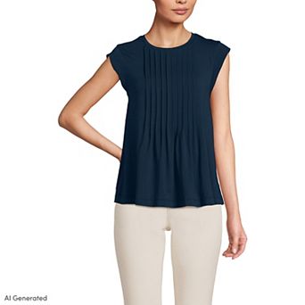 Women's Lands' End Cap Sleeve Lightweight Jersey Pintuck Swing Top