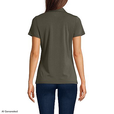 Women's Lands' End Short Sleeve Lightweight Jersey Pintuck Open Collar Polo