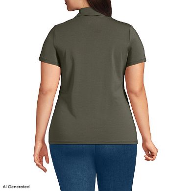 Plus Size Lands' End Short Sleeve Lightweight Jersey Pintuck Open Collar Polo