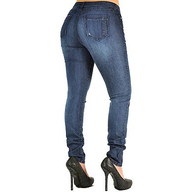 Women's Medium Blue Stretch Denim Low Rise Skinny Hipster Jeans