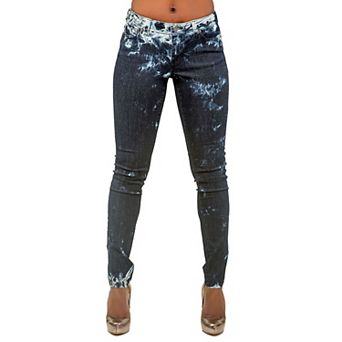 Women's Indigo Stretch Denim Tie Dyed Bleached Jeans