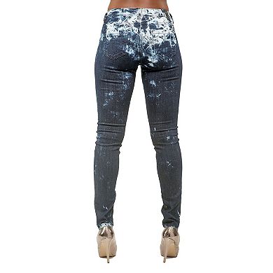 Women's Indigo Stretch Denim Tie Dyed Bleached Jeans