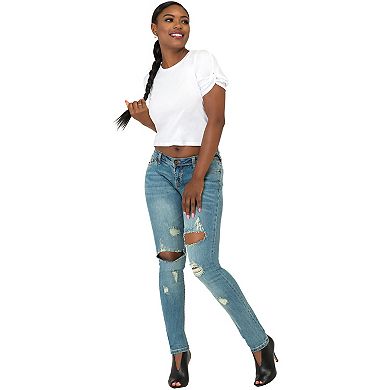 Tall Women's Vintage Wash Blue Distressed Midrise Jeans
