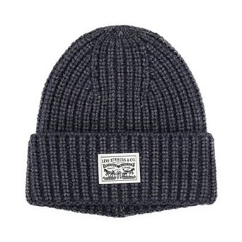 Men's Levi's Heathered Rib Knit Beanie with Double Horse Logo Patch