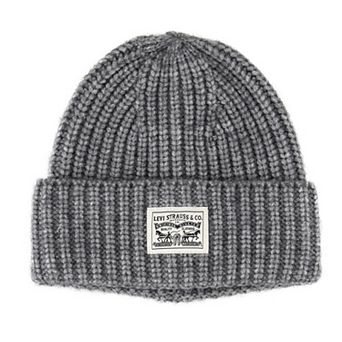 Men's Levi's Heathered Rib Knit Beanie with Double Horse Logo Patch