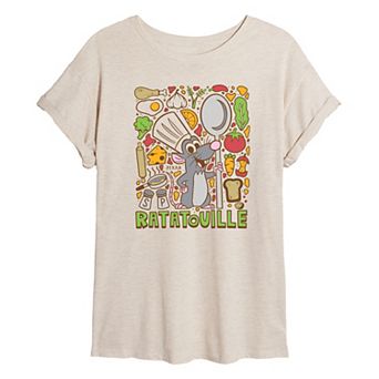 Juniors' Disney's Ratatouille Remy Food Doodles Oversized Tee