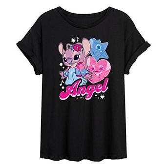 Juniors' Disney's Lilo & Stitch Angel Oversized Tee