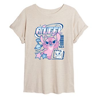 Juniors' Disney's Lilo & Stitch Angel Oversized Tee
