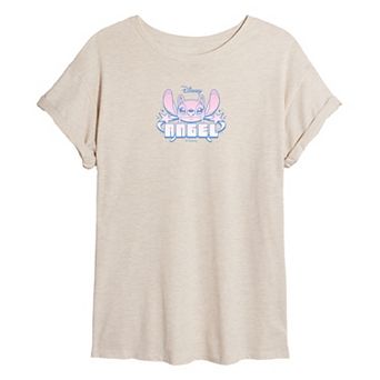 Juniors' Disney's Lilo & Stitch Angel Oversized Tee