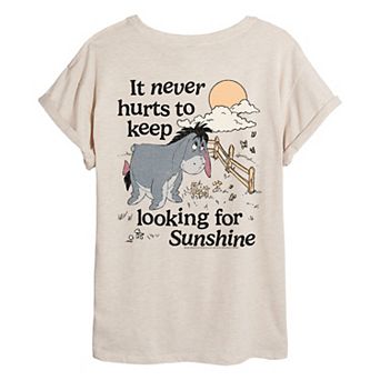 Juniors' Disney's Winnie The Pooh Eeyore Looking For Sunshine Distressed Oversized Tee