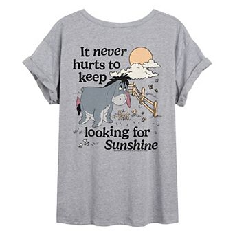 Juniors' Disney's Winnie The Pooh Eeyore Looking For Sunshine Distressed Oversized Tee
