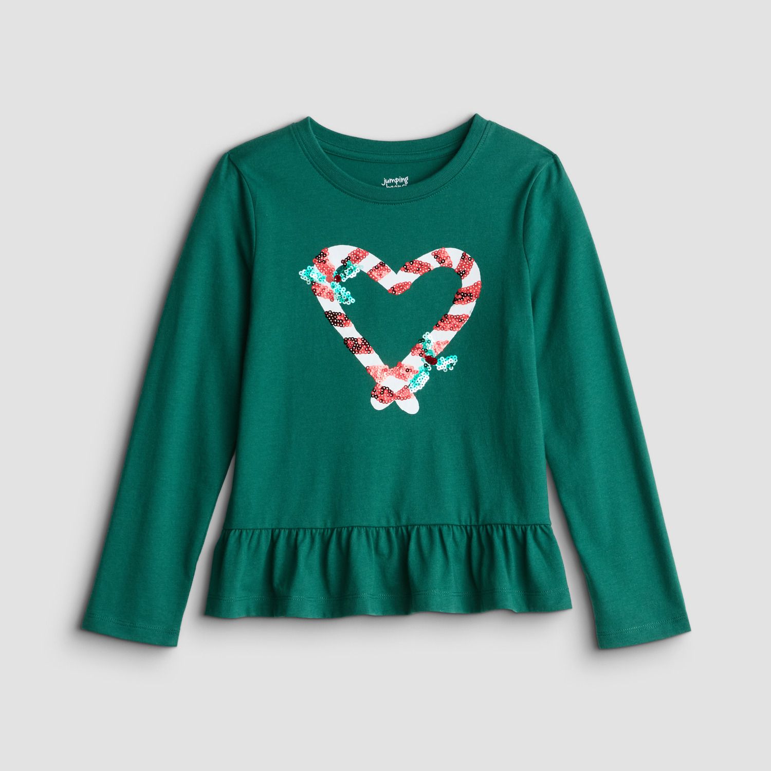 Футболка Jumping Beans® Holiday Embellished Peplum для девочек, цвет: Зелёный — фото 1