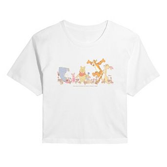 Juniors' Disney's Winnie The Pooh & Friends Flowers Cropped Tee