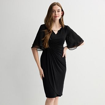 Women's Studio Connection Solid Side Drape Chiffon Flutter Sleeve Dress